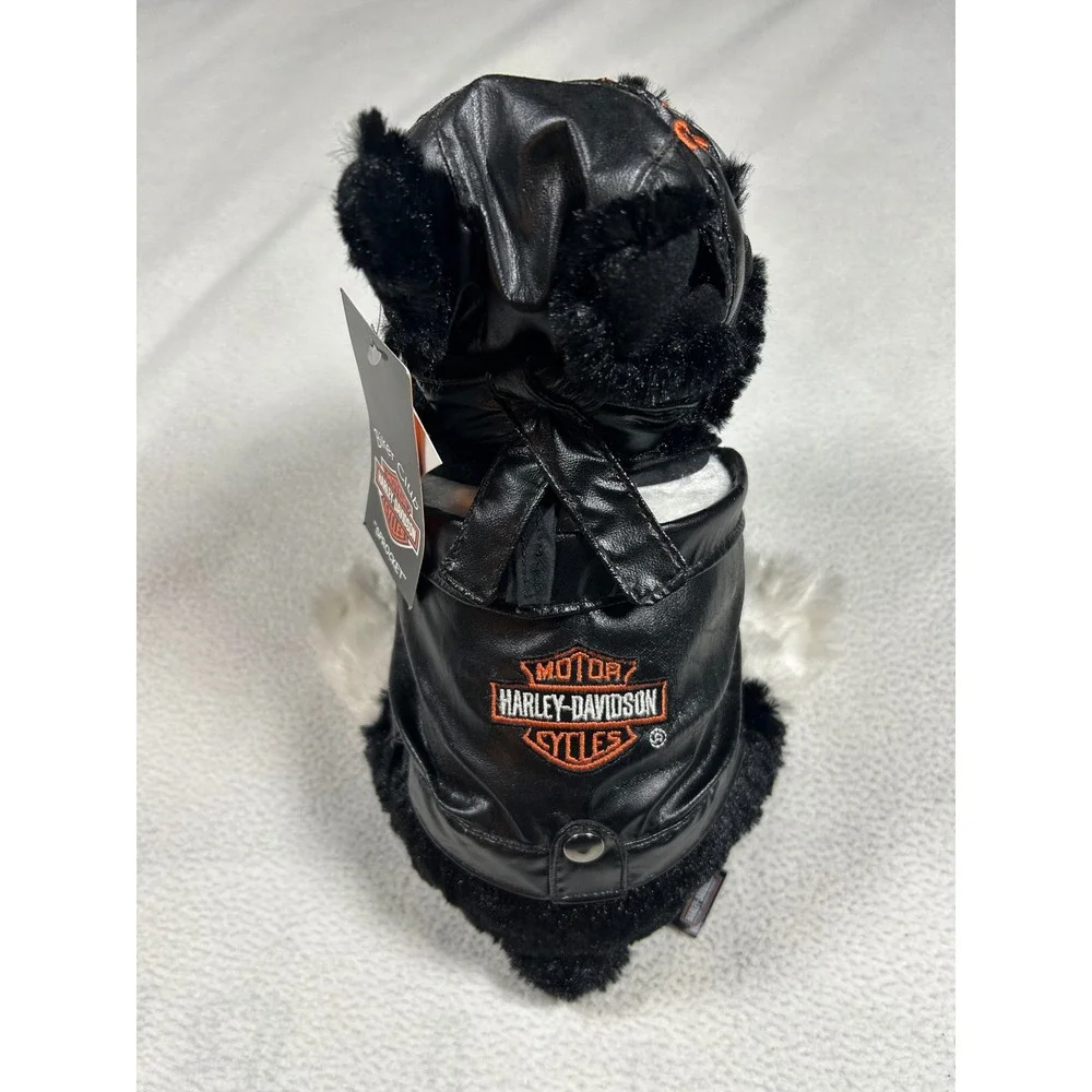 Harley Davidson Plush Dog Small Black White Biker Jacket Goggles Terrier